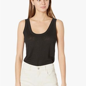 Vince Women's Linen Scoop Neck Tank. Color: Black